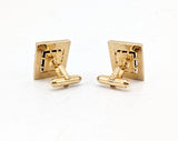 1950s-60s Hematite Centurion Cufflinks Set Gold Tone Mad Men Era Men's Vintage Large Square Cufflinks with Gladiator Design