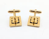 1950s-60s Hematite Centurion Cufflinks Set Gold Tone Mad Men Era Men's Vintage Large Square Cufflinks with Gladiator Design