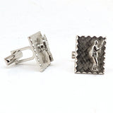 1950s-60s Sportsman Cufflinks Men's Vintage Mad Men Era Silver Tone Metal Cufflink Set with Hunter or Fisher designs