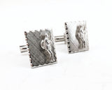 1950s-60s Sportsman Cufflinks Men's Vintage Mad Men Era Silver Tone Metal Cufflink Set with Hunter or Fisher designs