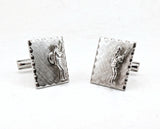 1950s-60s Sportsman Cufflinks Men's Vintage Mad Men Era Silver Tone Metal Cufflink Set with Hunter or Fisher designs