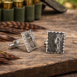 1950s-60s Sportsman Cufflinks Men's Vintage Mad Men Era Silver Tone Metal Cufflink Set with Hunter or Fisher designs