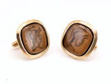 1950s-60s Centurion Cufflinks Mad Men Era Vintage Men's Gold Tone Metal Cufflinks with Copper Reverse Painted Centurion Head / Bust Design