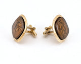 1950s-60s Centurion Cufflinks Mad Men Era Vintage Men's Gold Tone Metal Cufflinks with Copper Reverse Painted Centurion Head / Bust Design