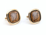 1950s-60s Centurion Cufflinks Mad Men Era Vintage Men's Gold Tone Metal Cufflinks with Copper Reverse Painted Centurion Head / Bust Design