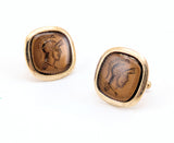 1950s-60s Centurion Cufflinks Mad Men Era Vintage Men's Gold Tone Metal Cufflinks with Copper Reverse Painted Centurion Head / Bust Design