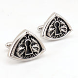 1960s Keyhole Cufflinks Set Mid Century Modern Silver Tone Metal Cufflinks with Antique Skeleton Key Hole designs by HICKOK