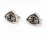 1960s Keyhole Cufflinks Set Mid Century Modern Silver Tone Metal Cufflinks with Antique Skeleton Key Hole designs by HICKOK