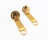 1960s AQUARIUS Zodiac Cufflinks Large Men's Vintage Gold Tone Metal Wrap-a-round Cuff Link Set with Aquarius Water Carrier Design by Dante