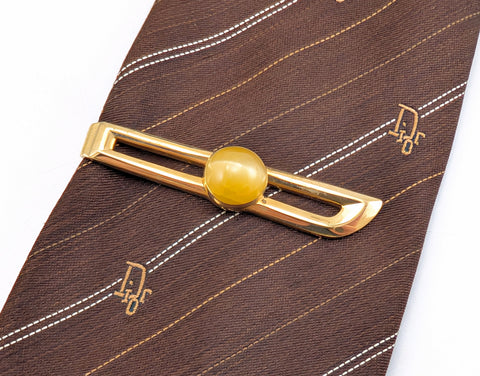 1960s ANSON Tie Clip / Tie Clasp Gold Tone Mad Men Era Mid Century Men's Vintage Tie Bar with Natural Agate Stone by Anson