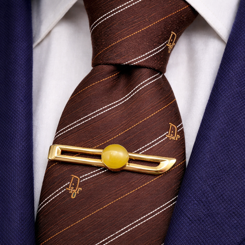1960s ANSON Tie Clip / Tie Clasp Gold Tone Mad Men Era Mid Century Men's Vintage Tie Bar with Natural Agate Stone by Anson