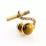 1960s-70s Tiger's Eye Tie Pin Mad Men Era Gold Tone Metal Tie Tack with Honey Brown Colored Natural Stone