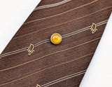 1960s-70s Tiger's Eye Tie Pin Mad Men Era Gold Tone Metal Tie Tack with Honey Brown Colored Natural Stone