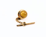 1960s-70s Tiger's Eye Tie Pin Mad Men Era Gold Tone Metal Tie Tack with Honey Brown Colored Natural Stone