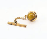 1960s-70s Tiger's Eye Tie Pin Mad Men Era Gold Tone Metal Tie Tack with Honey Brown Colored Natural Stone
