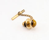 1960s-70s Tiger's Eye Tie Pin Mad Men Era Gold Tone Metal Tie Tack with Honey Brown Colored Natural Stone