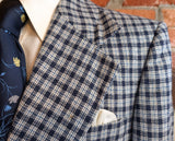 1970s Vintage Blue Plaid Men's Suit Jacket Blue & White Soft Woven Wool Blend Blazer / Sport Coat by Walton Clothes - Size 42 Long (LARGE)