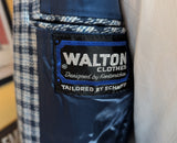 1970s Vintage Blue Plaid Men's Suit Jacket Blue & White Soft Woven Wool Blend Blazer / Sport Coat by Walton Clothes - Size 42 Long (LARGE)