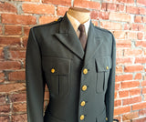 1970s U.S. Military Officer's Uniform Vintage Men's Green Polyester United States Army Jacket by Patriot Weintraub Bros. - Size 40L (MEDIUM)