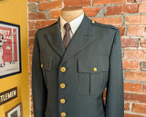 1970s U.S. Military Officer's Uniform Vintage Men's Green Polyester United States Army Jacket by Patriot Weintraub Bros. - Size 40L (MEDIUM)