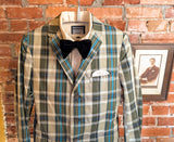 1950s Men's Plaid Sport Coat / Suit Jacket Vintage Green, Blue & White Plaid Blazer by Ray Gilbert - Size Men's 34 (SMALL)