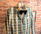 1950s Men's Plaid Sport Coat / Suit Jacket Vintage Green, Blue & White Plaid Blazer by Ray Gilbert - Size Men's 34 (SMALL)