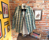1950s Men's Plaid Sport Coat / Suit Jacket Vintage Green, Blue & White Plaid Blazer by Ray Gilbert - Size Men's 34 (SMALL)