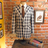 1960s-70s Men's Plaid Sport Coat Disco Era Vintage Brown and White Suit Jacket / Blazer by A.J. August Clothing Co. - Size Men's 36 (SMALL)