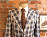 1960s-70s Men's Plaid Sport Coat Disco Era Vintage Brown and White Suit Jacket / Blazer by A.J. August Clothing Co. - Size Men's 36 (SMALL)