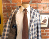 1960s-70s Men's Plaid Sport Coat Disco Era Vintage Brown and White Suit Jacket / Blazer by A.J. August Clothing Co. - Size Men's 36 (SMALL)