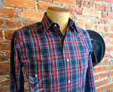 1980s Vintage Wrangler Plaid Western Shirt Men's Blue, Red & White Cowboy Style Long Sleeve Pearl Snap Shirt - Size SMALL