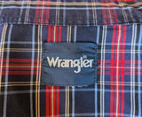 1980s Vintage Wrangler Plaid Western Shirt Men's Blue, Red & White Cowboy Style Long Sleeve Pearl Snap Shirt - Size SMALL