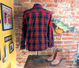 1970s Arrow Wool Shirt Red, Black, Blue & Green Plaid Men's Vintage Hunting / Lumberjack Loop Collar Board Shirt from Cluett - Size MEDIUM