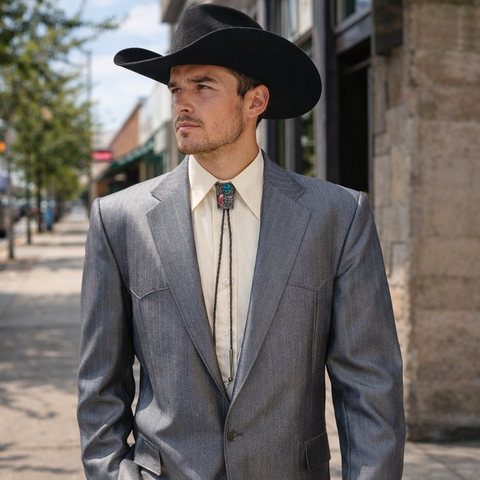 1980s Shiny Silver Western Suit Jacket Men's Vintage Gray Cowboy Style Sport Coat / Blazer by Pagano West of San Diego, CA - Size 48 R (XL)