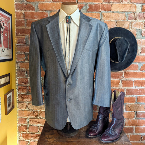 1980s Shiny Silver Western Suit Jacket Men's Vintage Gray Cowboy Style Sport Coat / Blazer by Pagano West of San Diego, CA - Size 48 R (XL)