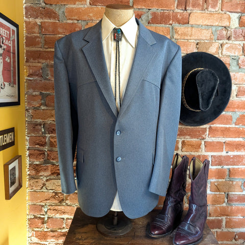 1970s LEVI'S Men's Western Suit Jacket / Blazer Vintage Blue Gray Polyester Cowboy Style Sport Coat by Levi's Western Wear - Size 48 (XL)