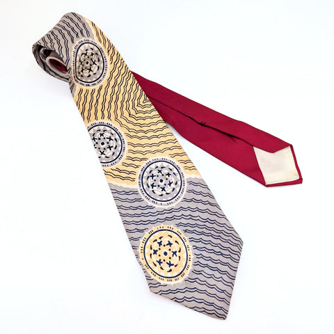 1940s Swing Era Necktie Men's Vintage Wide 40s Red, Yellow & Gray Tie with Abstract Geometric Designs