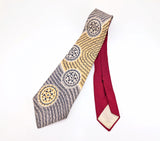 1940s Swing Era Necktie Men's Vintage Wide 40s Red, Yellow & Gray Tie with Abstract Geometric Designs
