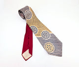 1940s Swing Era Necktie Men's Vintage Wide 40s Red, Yellow & Gray Tie with Abstract Geometric Designs