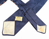 1940s Art Deco Necktie Men's Big Band Era Vintage Wide Blue Necktie w/ Geometric Silk Screened Red, White & Black Designs Brainerd Minnesota