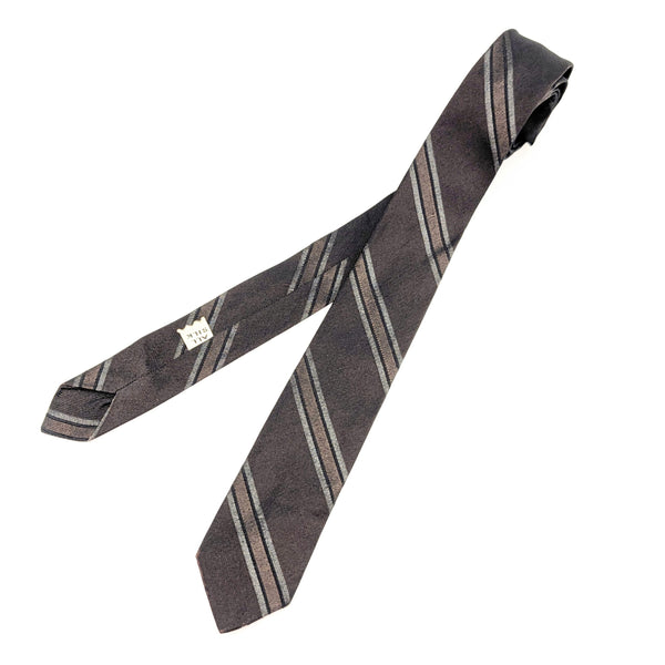1950s-60s All Silk Skinny Tie Vintage Mod Mad Men Era Mid Century Modern Striped Dark Copper Brown Necktie