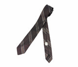 1950s-60s All Silk Skinny Tie Vintage Mod Mad Men Era Mid Century Modern Striped Dark Copper Brown Necktie