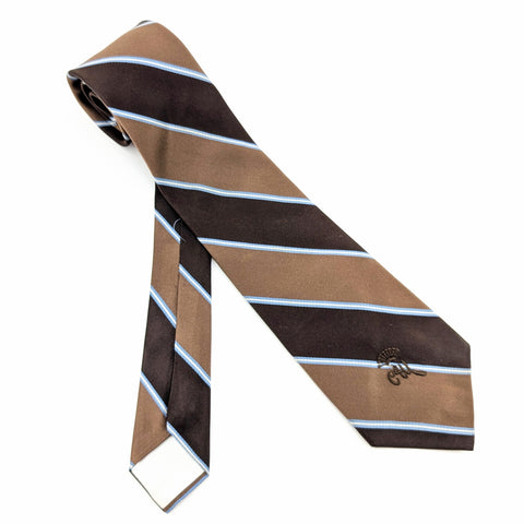 1970s COUNTESS MARA Tie Men's Vintage Wide Brown Striped Necktie with Blue and White Diagonal Stripes "Sistine Satin" by Countess Mara