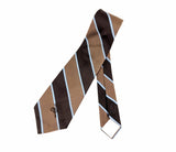 1970s COUNTESS MARA Tie Men's Vintage Wide Brown Striped Necktie with Blue and White Diagonal Stripes "Sistine Satin" by Countess Mara