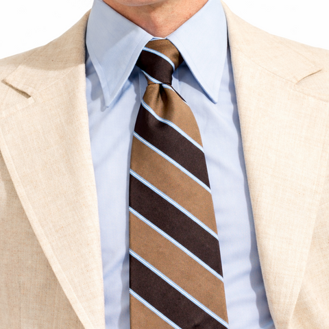 1970s COUNTESS MARA Tie Men's Vintage Wide Brown Striped Necktie with Blue and White Diagonal Stripes "Sistine Satin" by Countess Mara