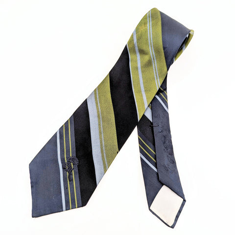 1970s COUNTESS MARA Silk Tie Men's Vintage Wide Blue & Green Striped All Silk Necktie by Countess Mara, New York for Woolf Brothers
