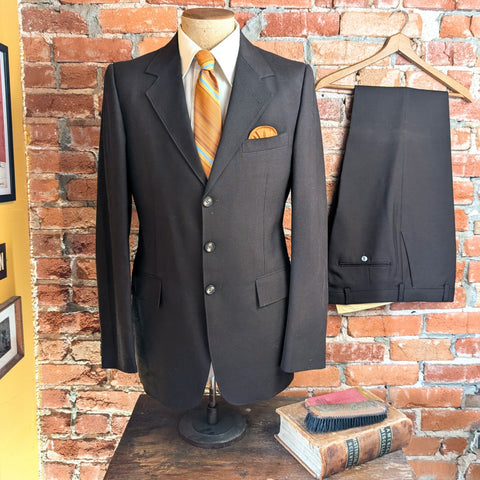 1970s 2 Piece SEARS Executive Suit Vintage Men's Disco Era Dark Brown 3 Button Polyester Jacket & Pants by SEARS - Size 39 Long (MEDIUM)