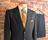 1970s 2 Piece SEARS Executive Suit Vintage Men's Disco Era Dark Brown 3 Button Polyester Jacket & Pants by SEARS - Size 39 Long (MEDIUM)