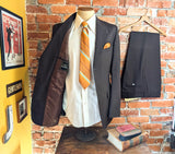 1970s 2 Piece SEARS Executive Suit Vintage Men's Disco Era Dark Brown 3 Button Polyester Jacket & Pants by SEARS - Size 39 Long (MEDIUM)