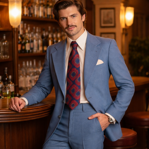 1970s JOHNNY CARSON Suit 2 piece Men's Vintage Grayish Blue Disco Era Blazer & Pants / Trousers By Johnny Carson - Size 42 (LARGE)